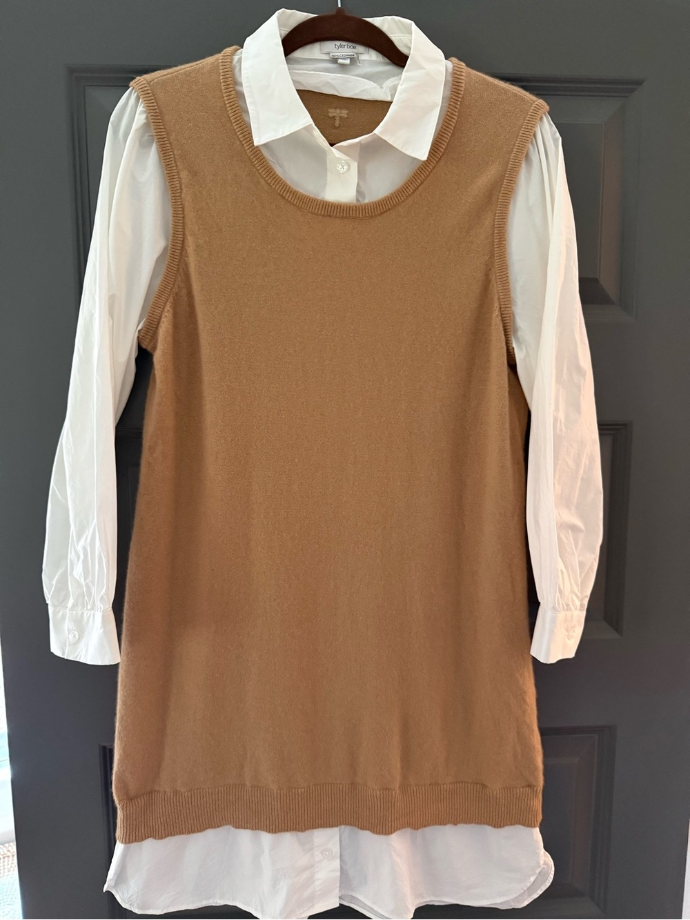 Tyler Boe Camel Tan Cashmere Knit Long Sleeve Layered Dress